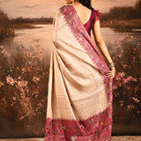 Beige With Fine Stripes And Maroon Embroidered Pallu Designer Saree