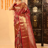 Regal Red And Antique Gold Kanchipuram Silk Saree
