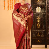 Regal Red And Antique Gold Kanchipuram Silk Saree