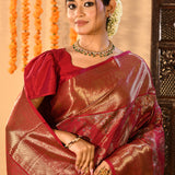 Regal Red And Antique Gold Kanchipuram Silk Saree