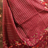 Maroon With Checks And Floral, Birds Motif Border Designer Saree