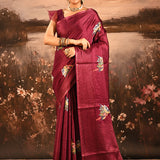 Maroon Checkered With Scattered Parrot Motif Designer Saree