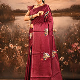 Maroon Checkered With Scattered Parrot Motif Designer Saree