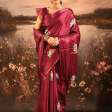 Maroon Checkered With Scattered Parrot Motif Designer Saree