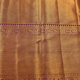 Gold And Purple Dual Tone Zari Stripe Pure Silk Kanjivaram Saree With Contrast Purple Heavy Woven Border