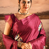 Maroon Checkered With Scattered Parrot Motif Designer Saree