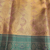 Mauve Pink And Teal Green Gold Zari Geometric Jaal Pure Silk Kanjivaram Saree With Contrast Pallu And Border