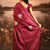 Maroon Checkered With Scattered Parrot Motif Designer Saree