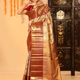 Red And Gold With All Over Zari Checks On Kanchipuram Silk Saree