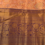 Peach Kanjivaram Silk Saree with Navy Blue Woven Floral Border