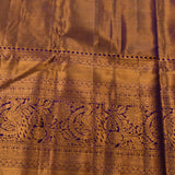 Peach Kanjivaram Silk Saree with Navy Blue Woven Floral Border