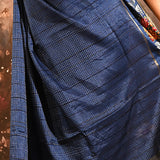 Navy Blue Dotted Weave With Rose And Leaf Motif Border Designer Saree