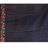 Navy Blue With Checks And Floral, Birds Motif Border Designer Saree