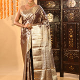 Sophisticated Metallic Mauve-Brown Kanjivaram Silk Saree With Circular Butti Motifs