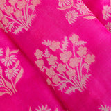 Bright Pink Kanjivaram Silk Saree With Gold Zari Floral Sprigs And Geometric Pallu