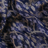 Navy Blue Banarasi Saree With Ikat-Style Geometric Weave & Floral Lattice Border