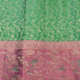 Teal Green And Mauve Silver Zari Meenakari Bird Floral Jaal Pure Silk Kanjivaram Saree With Contrast Mauve Pallu