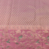 Teal Green And Mauve Silver Zari Meenakari Bird Floral Jaal Pure Silk Kanjivaram Saree With Contrast Mauve Pallu