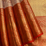 Elegant Peach & Red Floral Woven Kanjivaram Saree