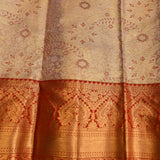 Elegant Peach & Red Floral Woven Kanjivaram Saree