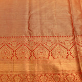 Elegant Peach & Red Floral Woven Kanjivaram Saree