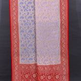 White Banarasi Silk Saree With Gold Floral Weave & Red Contrast Border