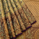 Mustard Gold Meenakari Bird And Floral Jaal Pure Silk Kanjivaram Saree With Heavy Shikargah Woven Border