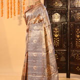 Soft Beige Brown Tissue Kanjivaram Silk Saree