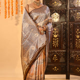 Soft Beige Brown Tissue Kanjivaram Silk Saree