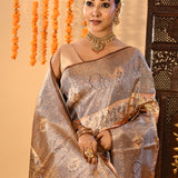 Soft Beige Brown Tissue Kanjivaram Silk Saree