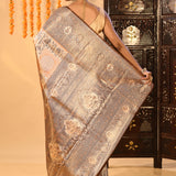 Soft Beige Brown Tissue Kanjivaram Silk Saree