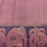 Teal Blue And Pink Silver Zari Elephant Shikargah Pure Silk Kanjivaram Saree With Contrast Pink Pallu