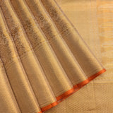 Gold Dual Tone Zari Floral Butti Pure Silk Kanjivaram Saree With Contrast Orange Border