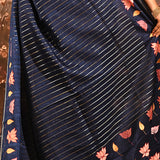 Navy With Stripes And Embroidery Floral Border Designer Saree