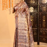 Soft Brown With All Over Floral Jaal Kanjivarm Tissue Silk Saree
