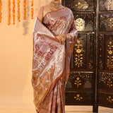Soft Brown With All Over Floral Jaal Kanjivarm Tissue Silk Saree