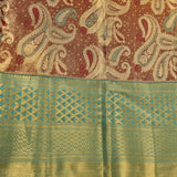 Red And Teal Gold Zari Geometric Jaal Pure Silk Kanjivaram Saree With Contrast Teal Pallu