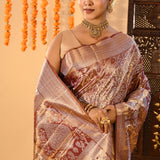 Soft Brown With All Over Floral Jaal Kanjivarm Tissue Silk Saree