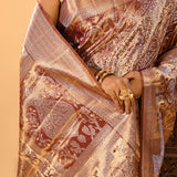 Soft Brown With All Over Floral Jaal Kanjivarm Tissue Silk Saree