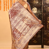 Soft Brown With All Over Floral Jaal Kanjivarm Tissue Silk Saree