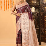 Plum Purple Floral Kanjivaram Silk Saree