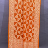 Orange Banarasi Silk Saree With All-Over Gold Zari Geometric Floral Weave