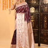 Plum Purple Floral Kanjivaram Silk Saree