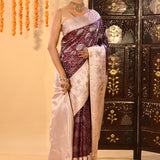 Plum Purple Floral Kanjivaram Silk Saree
