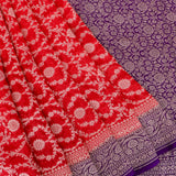 Red Banarasi Silk Saree With Gold Floral Weave & Purple Contrast Pallu