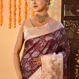 Plum Purple Floral Kanjivaram Silk Saree