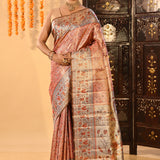 Coral Orange Floral Brocade Tissue Kanjivaram Silk Saree