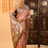 Coral Orange Floral Brocade Tissue Kanjivaram Silk Saree