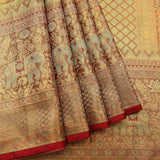 Majestic Green & Copper-Bronze Elephant Motif Kanjivaram Saree