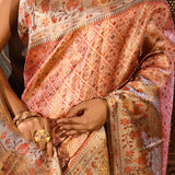 Coral Orange Floral Brocade Tissue Kanjivaram Silk Saree